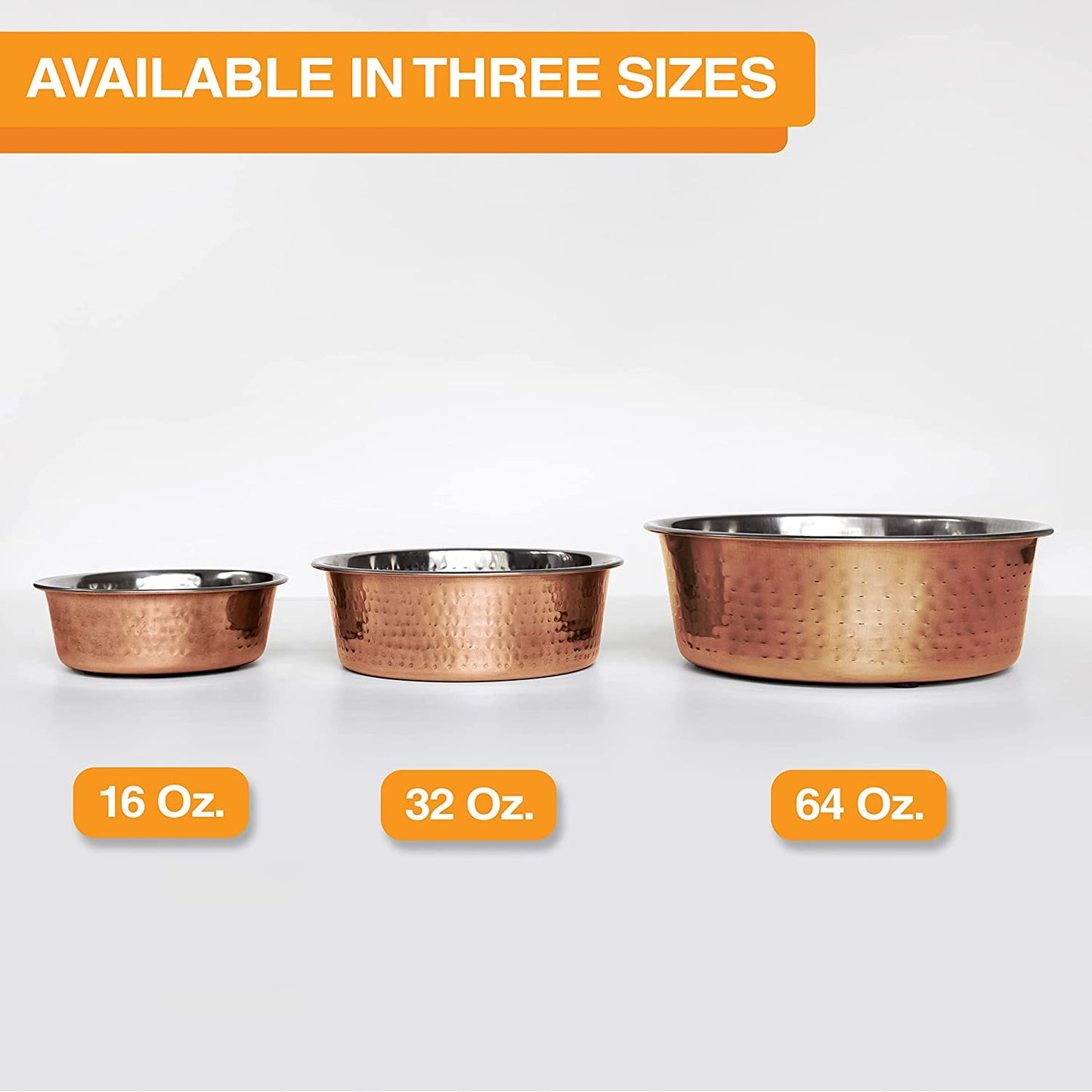 Hammered Stainless Steel Pet Bowl with Copper Coating - Deluxe Luxury Style Dog and Cat Dish (Medium, 32 Oz.)