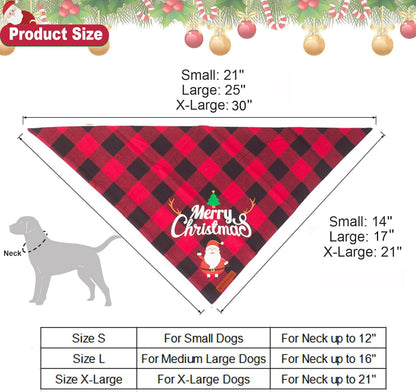 2 Pack Dog Bandana Christmas Classic Plaid Pet Scarf Triangle Bibs Kerchief Merry Christmas Santa Snowman Print Pet Bandana for Medium Large Dogs Pets (Large, Red&Green)