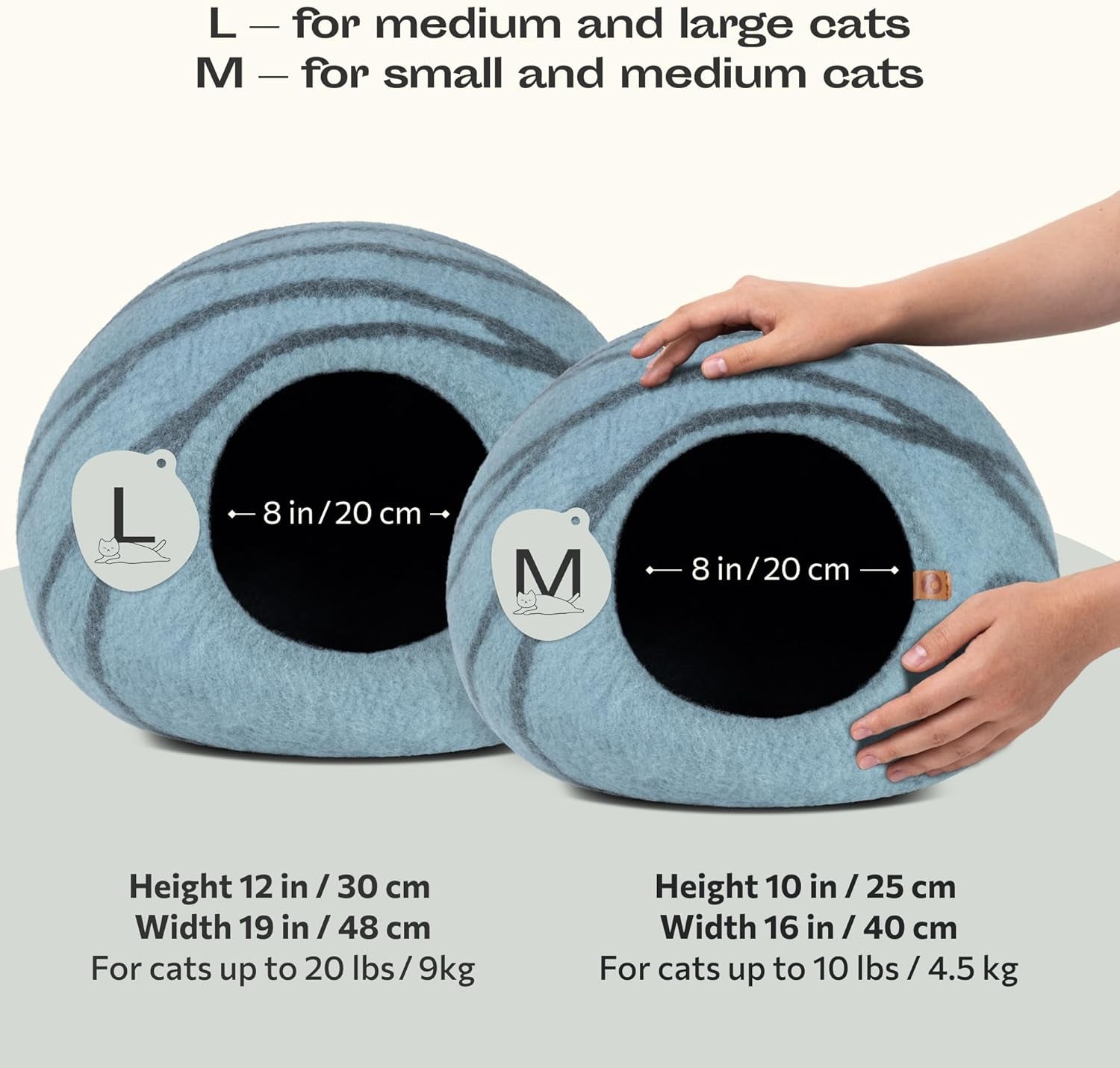 Premium Felt Cat Bed Cave - Handmade 100% Merino Wool Bed for Cats and Kittens (Light Shades) (Medium, Aquamarine)