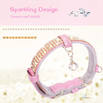 Cat Collar, Dog Collar, [Bling Rhinestones] Premium PU Leather with Pendant Adjustable Collars for Cat and Small to Medium Dog