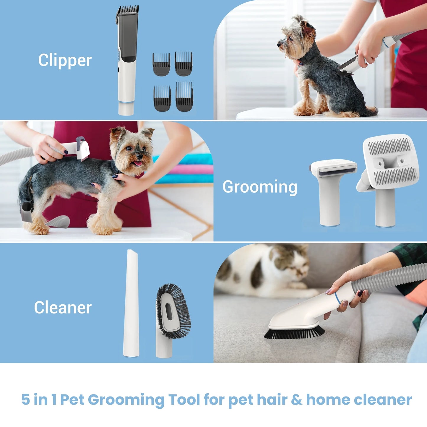 Pet Grooming Vacuum & 12KPA Powerful Suction Pet Hair Vacuum with 5 Dog Grooming Tools for Pets Vacuum for Shedding Grooming